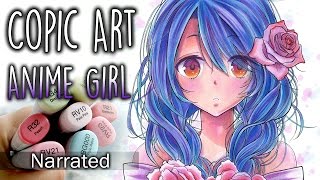 ~ Copic Art ~ Cute Anime Girl DRAWING (Narrated)