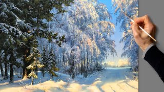 Acrylic Landscape Painting - Winter Time Easy Art Drawing Lessons Beautiful Relaxing