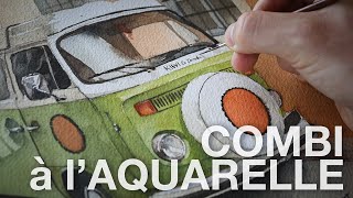 Watercolor painting - Kiwi le Combi WIP