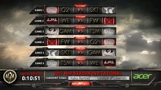 MSI 2017 Day 1 Highlights - SKT vs G2, WE vs FW, GAM vs TSM, FW vs G2, SKT vs GAM, TSM vs We