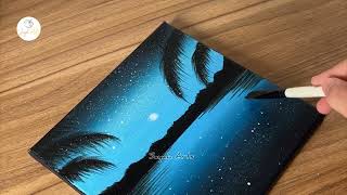 Easy Acrylic Painting For Beginners | Moon Light Painting Easy | Easy Acrylic Painting Step By Step