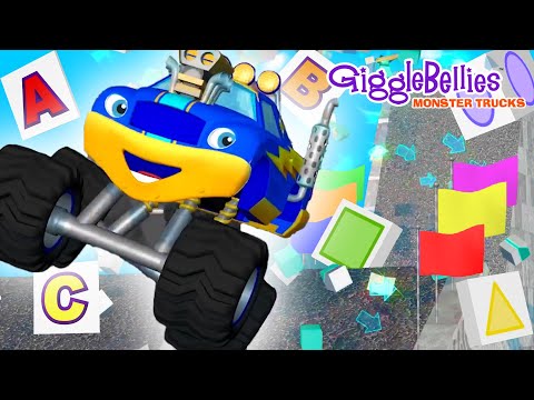 Stunt Park School! | Learn ABCs, Colors and Shapes! | GiggleBellies Monster Trucks