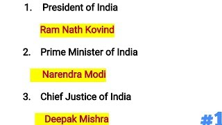 Constitutional Office Holder & Cabinet Ministers of India 2018 /Current Affairs 2018/In Hindi/Engish