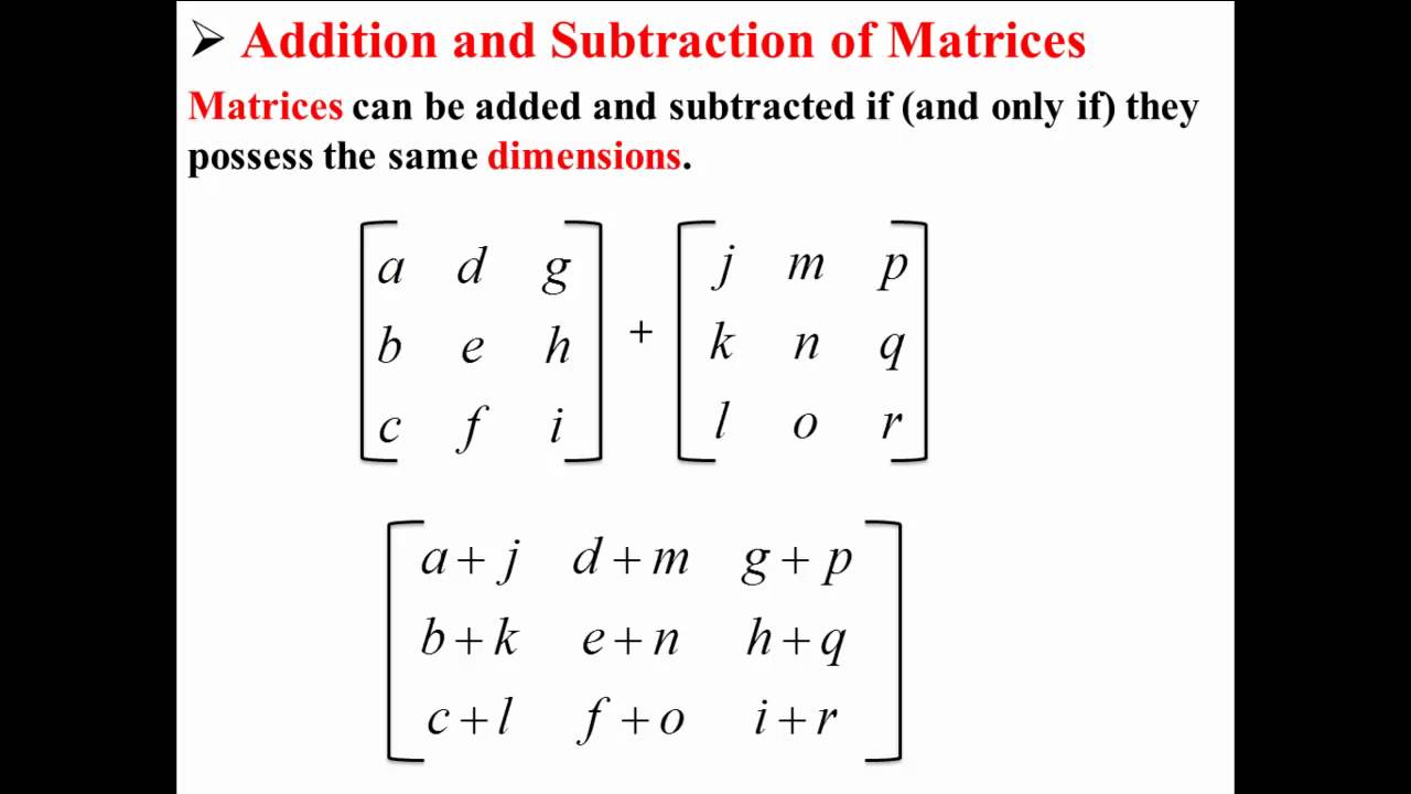 Addition and Subtraction of Matrices - YouTube
