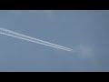 4 Chemtrail Planes Spraying White Over The Blue Sky 10:30 2/4/14 Barnet