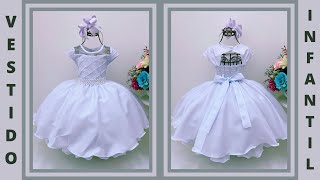 Vestido Infantil Branco Batizado Aplique Pérolas Luxo