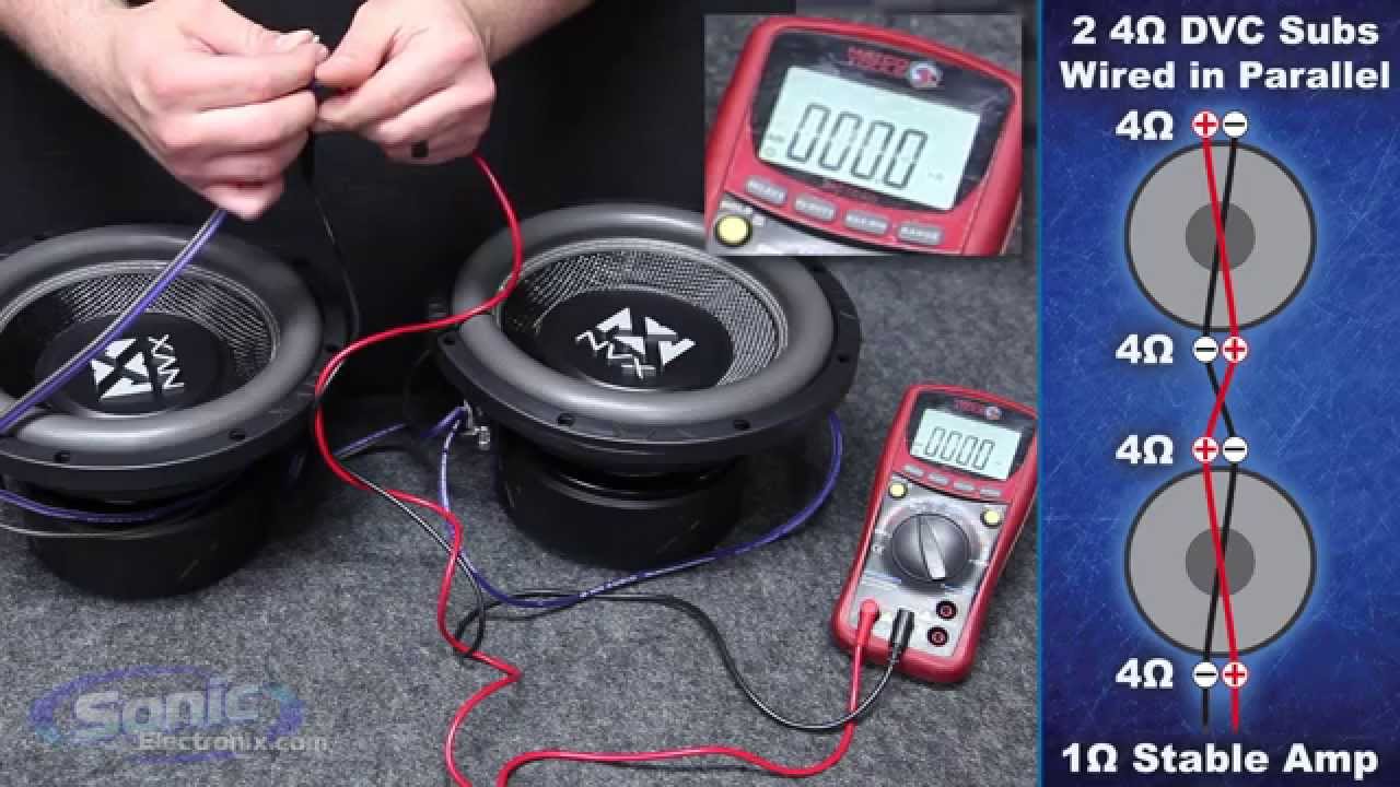 How to Wire Two Dual 4 ohm Subwoofers to a 1 ohm Final Impedance | Car