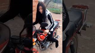 Pretty Girl Starts 2 Stroke Motorbike