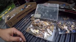 Going through my Purchase from Brimfield watch parts & jewelry looking for gold and other treasure