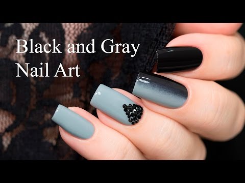 Black and Gray Nail Art - YouTube