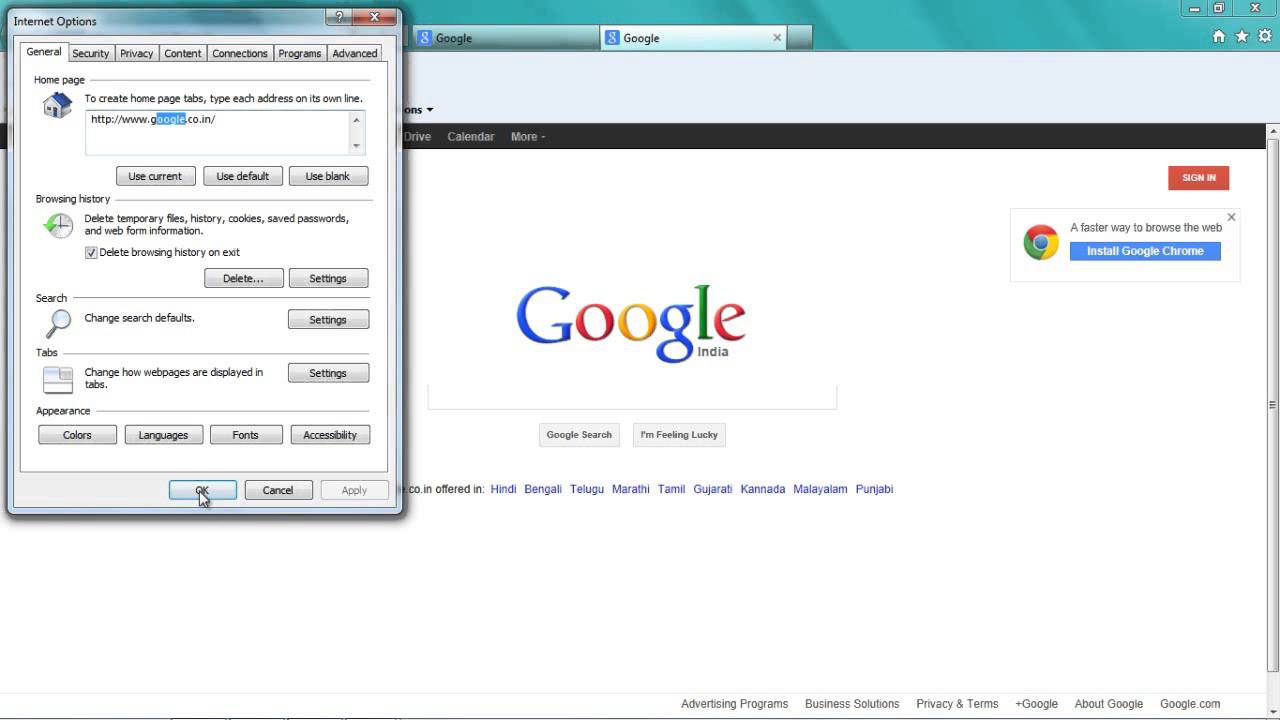 how to set google chrome homepage windows 10