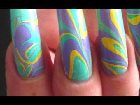 Super Easy Spring Pastel Easter Water Marble Nail Art Design Tutorial Using