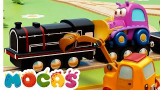 Full episodes of Mocas Little Monster cars cartoons for kids. Toy trains for kids. Wooden railway.