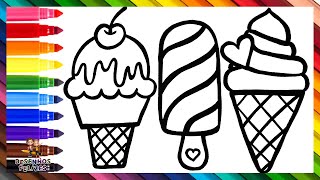 Desenhar E Colorir Sorvetes Arco Íris Desenhos Para Crianças
