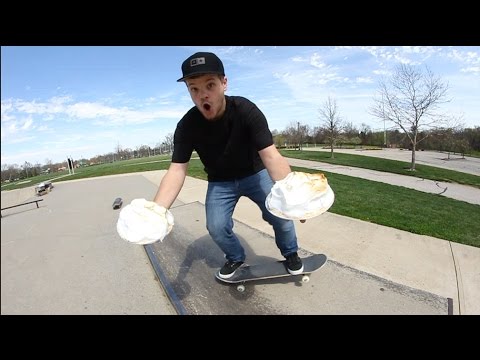 Don't Drop The Pies While Skateboarding!