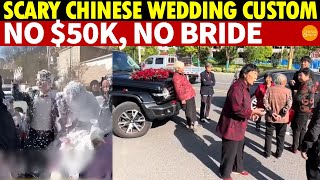 Odd Chinese Wedding Scene Aunties Intercepts Bride, Asks For Cash Couple Sprayed Into Foam