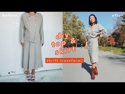 Thrift Transform: DIY Two Piece (Top + Skirt) & Scarf - YouTube