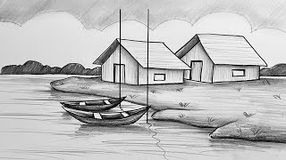 [ KOLAY ] Karakalem Manzara Resmi Çizimi - Karakalem Çizim Fikirleri - Landscape