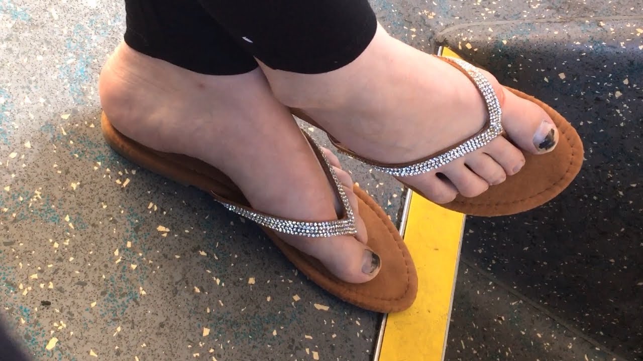 Candid asian feet flip flops