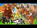 10 Elephants Vs 10 Giant Tiger Lion Fight Cow Cartoon Buffalo Saved by Woolly Mammoth Vs Sabertooth