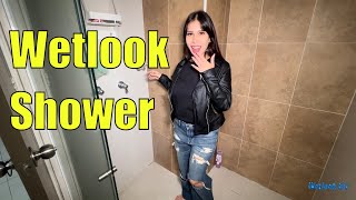 Wetlook Leather Jacket | Wetlook Girl Shower | Wetlook Jeans