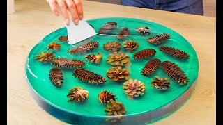 Handmade Table Of Cones And Books With Epoxy Resin 🌲📚