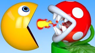 Learn Colors PACMAN vs Plant and Farm Fruit Soccer Ball Magic Slide for Kid Children