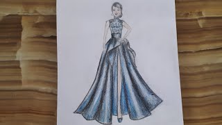 A Girl In A Dress Drawing For Beginners Dress Drawing Elbiseli Kız Çizimiprenses Çizimi Moda