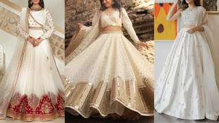 100% Latest White Colour Lehenga Design For Girls 2025Party Wear White Lehenga Dress Designing
