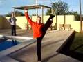Father tries daughters gymnastics tricks