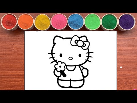 Tô Màu Tranh Cát Mèo Hello Kitty Cầm Bông Hoa Hồng - Colored Sand Painting Hello Kitty Cat