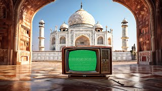 Old Retro Tv In Front Of Taj Mahal Green Screen | 4K | Vintage | Global Kreators