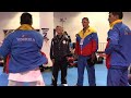 Antonio Diaz and Soke Yoshimi Inoue in the warm up area - 2014 World Karate Championships