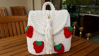 Makrome İpten Neşeli̇ Sirt Çantasi Yapimiçi̇lek Desenli̇ Diy