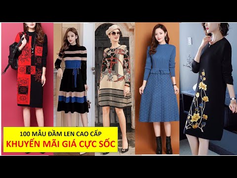 Top 100 Đầm Suông Len dáng dài, đầm len Thời trang trung niên form suông giấu bụng , 5565kg mặc đẹp