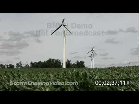 Stock footage of damaged windmills & wind farms
