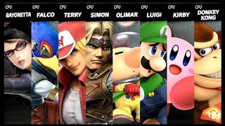 Bayonetta Vs Falco Vs Terry Vs Simon Vs Olimar Vs Luigi Vs Kirby Vs Donkey Kong Smash Bros Ultimate