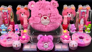 Pink Bear Slime | Mixing Makeup, Glitter And Beads Into Clear Slime | Asmr Slime.