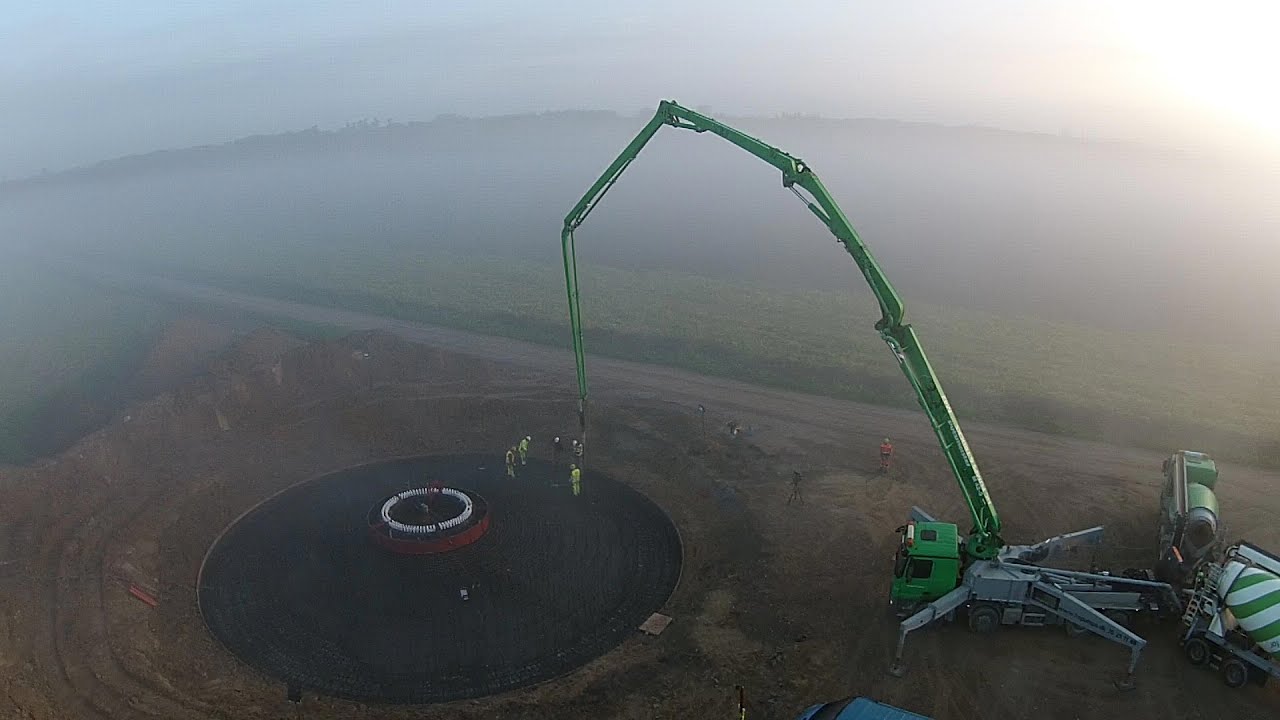 Construction Of A Wind Turbine Foundation Filmed From A Drone 