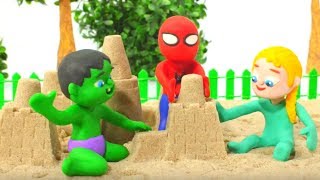 SUPERHERO BABIES MAKE SAND FIGURES ? Spiderman, Hulk & Frozen Elsa Play Doh Cartoons For Kids