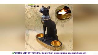 Ermakova Egyptian Cat Craft Candlestick Candle Holder Resin Statue Retro Cat Goddess Figurine Home O