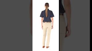 Harriton M582W Ladies Foundation 100% Cotton Short-Sleeve Twill Shirt Teflon Buy at ApparelnBags.com