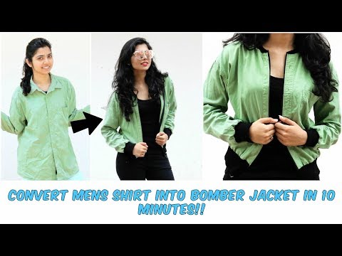 DIY: Convert Men's Shirt Into Bomber Jacket In 10 Minutes - YouTube