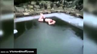 Guy Jumping Into Frozen Pool - Really Funny