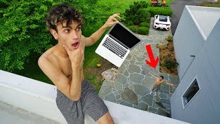 I DROPPED MY TWIN BROTHER'S MACBOOK PRO 50FT PRANK!