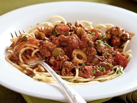 VIDEO : spanish spaghetti with olives:  dinner tonight recipe - get theget therecipe: http://find.myrecipes.com/get theget therecipe: http://find.myrecipes.com/recipes/recipefinder.dyn?action=displayrecipe&recipe_id=10000001940998 update ...