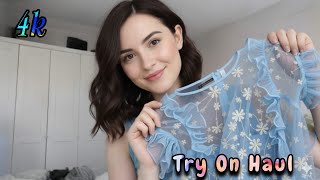 4K Shein Blue Sheer Lingerie Fashion Review Trendy Summer Bikini Try-On Haul 2025