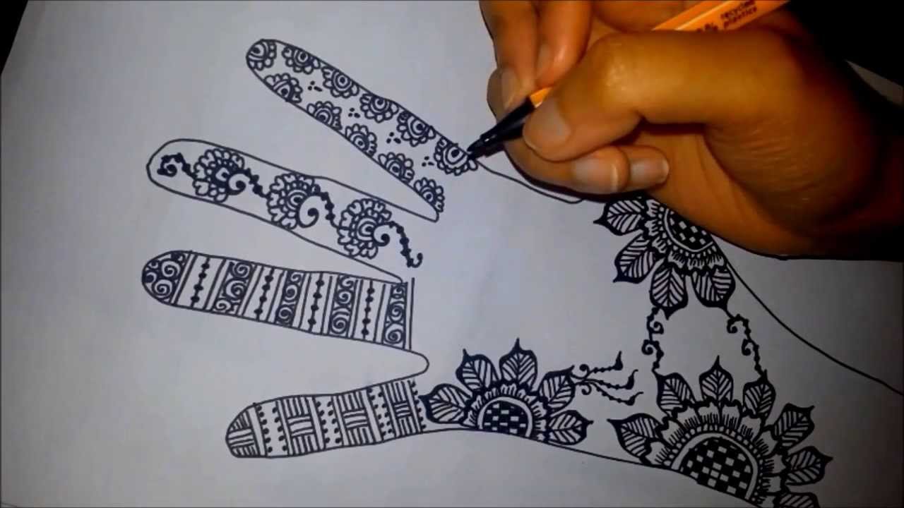 Arabic floral henna - easy mehndi design on paper - how to draw simple