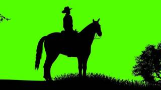Cowboy On Horse Silhouette On Green Screen - Free Use