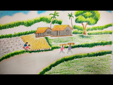 A Beautiful village scenery drawing with pastel oil for beginners #art #artists